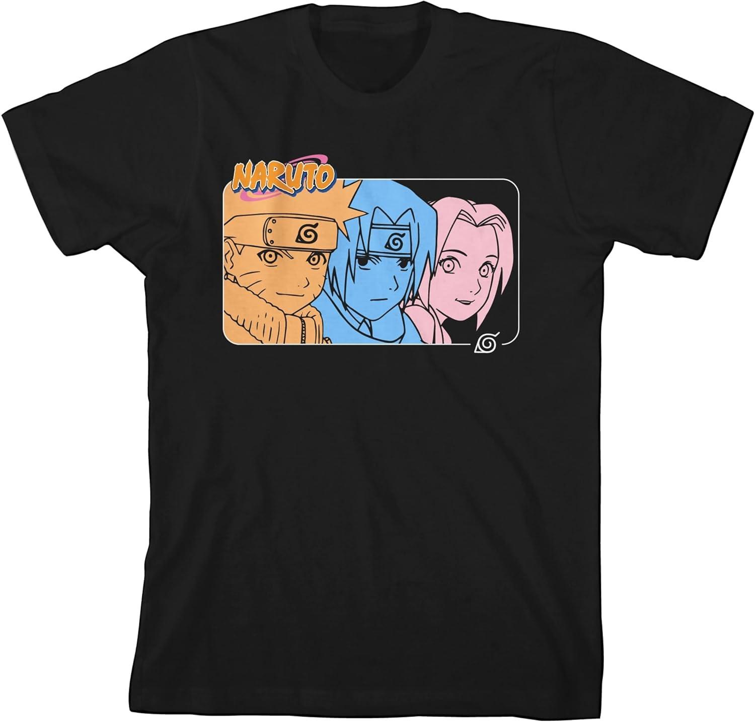 Naruto Team 6 Iconic Trio Coloured Headshots Kids Black T-Shirt S
