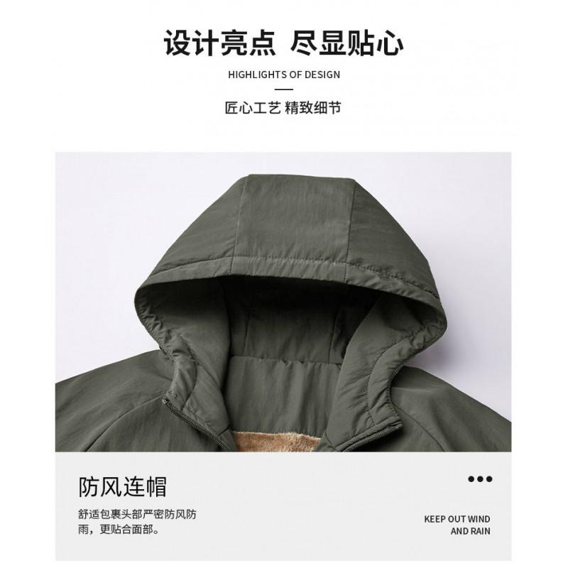 Mens Windproof Waterproof Fleece-Lined Cycling Jacket Winter Outdoor Sport Coat Hooded Loose Fit