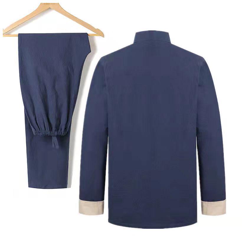 Men's Tang Suit Set: Retro Zhongshan Jacket, Chinese Style Hanfu for Middle-Aged & Elderly, Spring/Autumn Wear.