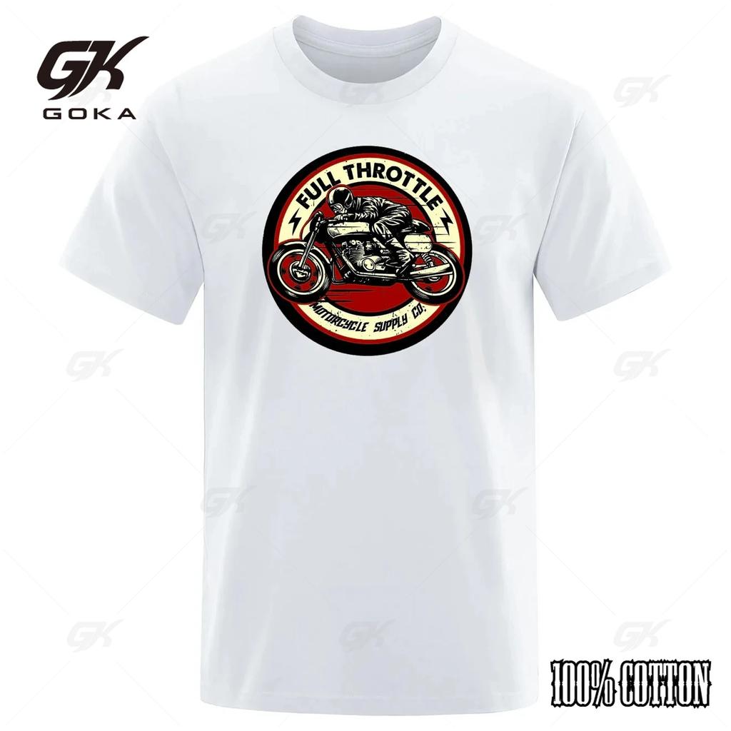Full Throttle Cafe Racer Rockabilly Biker Printed TShirt Men Fashion Short Sleeve Loose Cotton Tshirt Summer Loose Tees