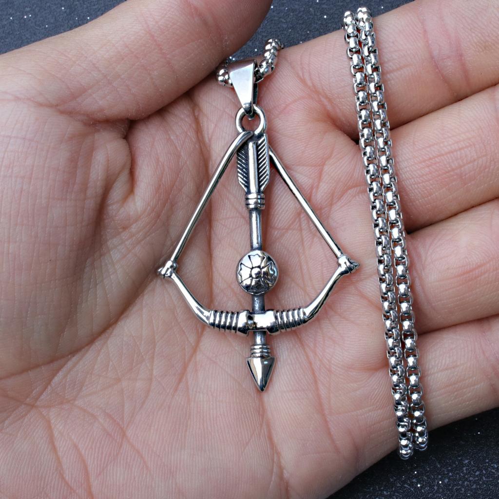 Personalized Bow And Arrow Titanium Steel Necklace Pendant, Fashionable Retro Cross Flower Pendant Jewelry