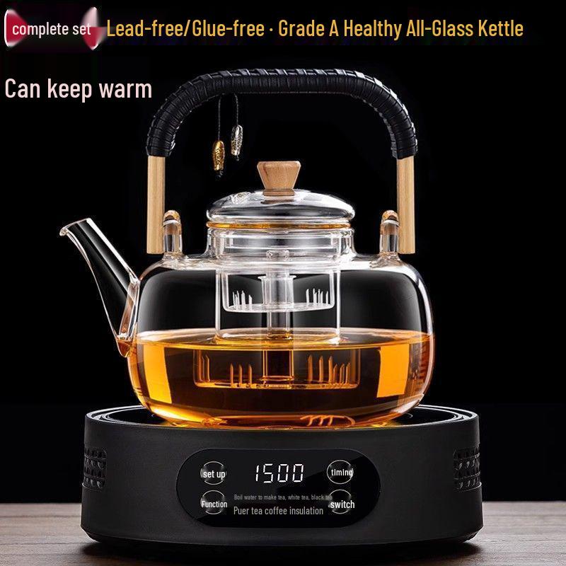 2025 Automatic Electric Ceramic Stove & Large Glass Tea Kettle Set - High Temp Resistant for Brewing