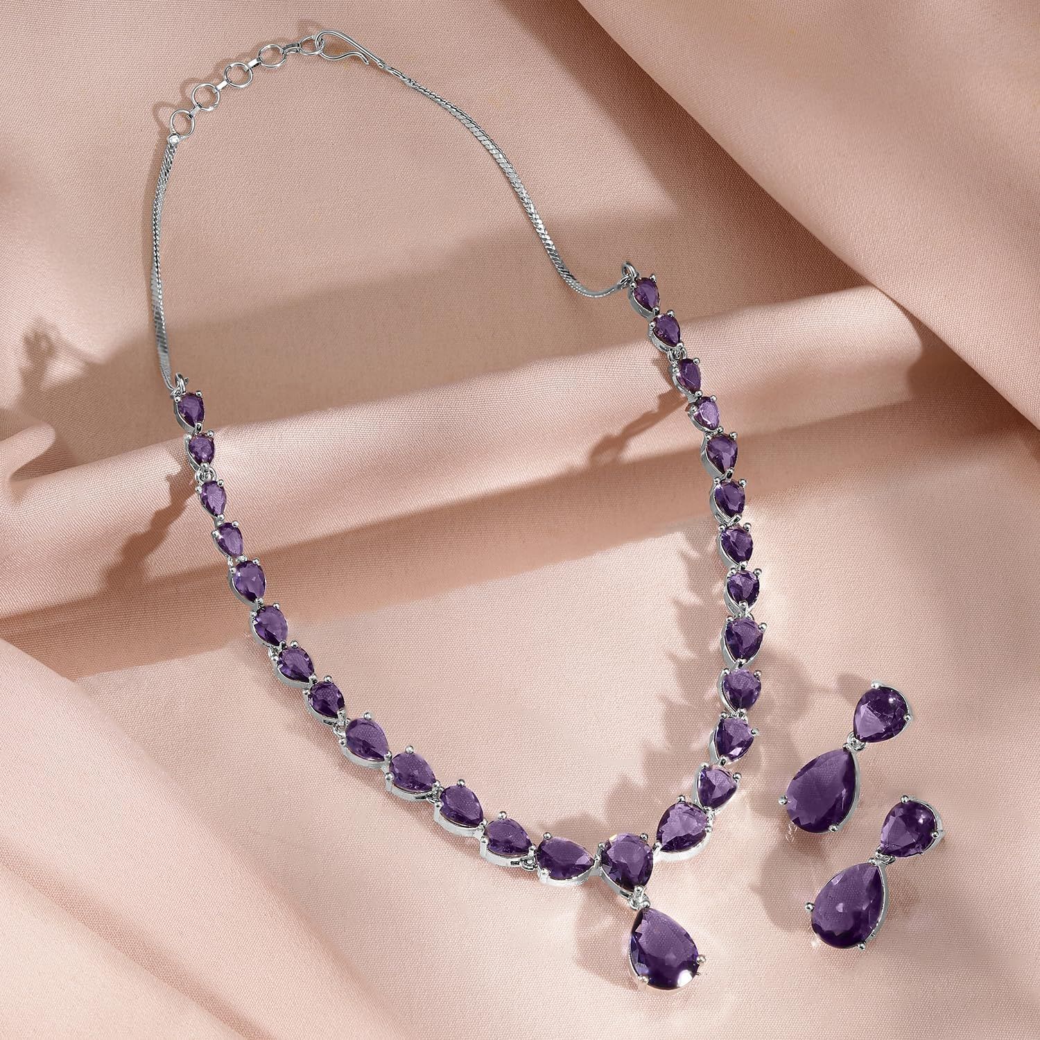 

Набір кольє з родієвим покриттям, інкрустований кристалами, стильна біжутерія, подарунок для жінок та дівчат