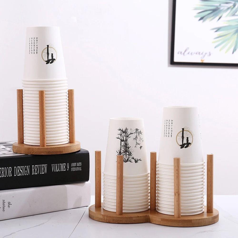 

DIY Cups Dispenser Bamboo Wooden Cup Display Stand Creative Cup Holder