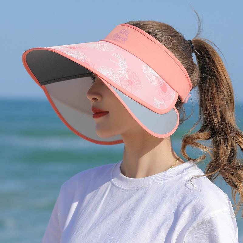 Sommer Damen Outdoor UV-Schutz Visiere Ausziehbarer, vergrößerter Krempe Leerer Zylinder Koreanische Blume Big Brim Bucket Hats Sonnenhut Strand