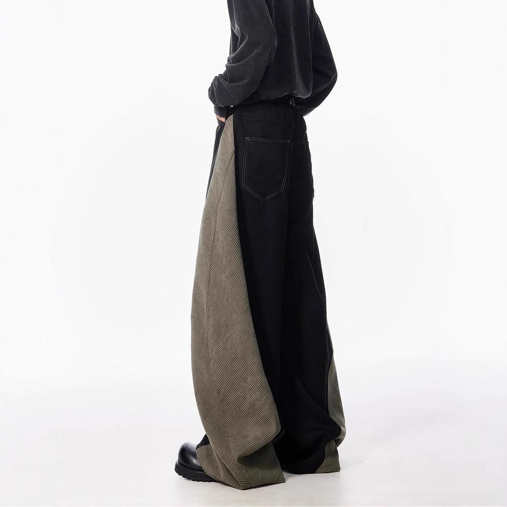 American wide-leg casual pants men's autumn and winter new contrasting color splicing design sense youth loose scimitar pants