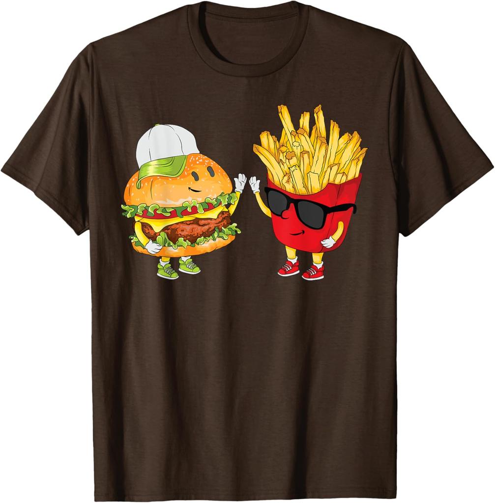 Hamburger Fries High Five Funny Combo Snack Graphic Print Men's T-Shirt Casual Daily Tee