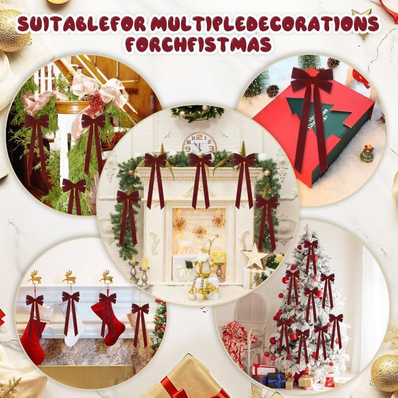 Large Red Velvet Christmas Bow Ornament Xmas Tree Hanging Decor for New Year Wedding Party Home Decoration
