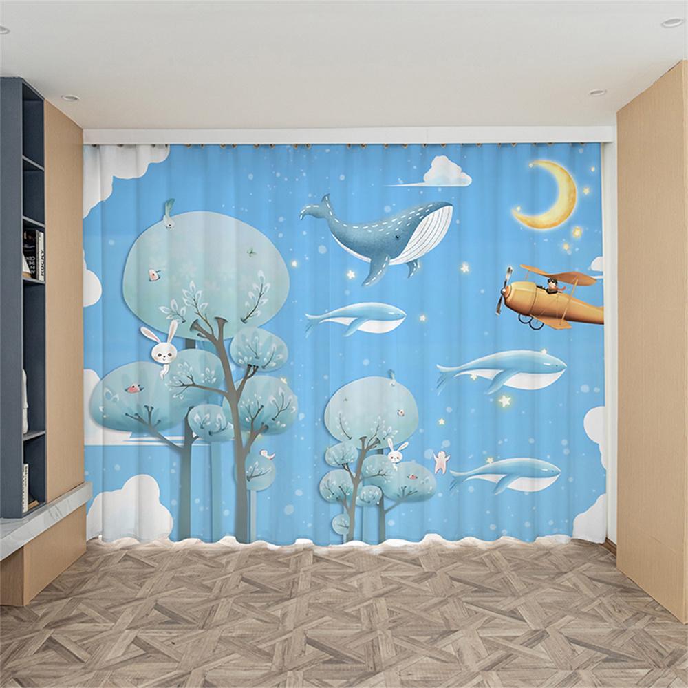 Cartoon Whale Cetacean Animal Ocean Rainbow Kids Window Curtains Blinds for Living Room Bedroom Kitchen Door Home Decor 2Pieces
