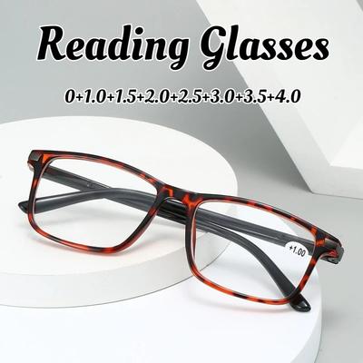 Men's and Women's New Anti-blue Light Farsighted Glasses Retro Square Frame Ultra-light High-definition Presbyopia Glasses +4.0