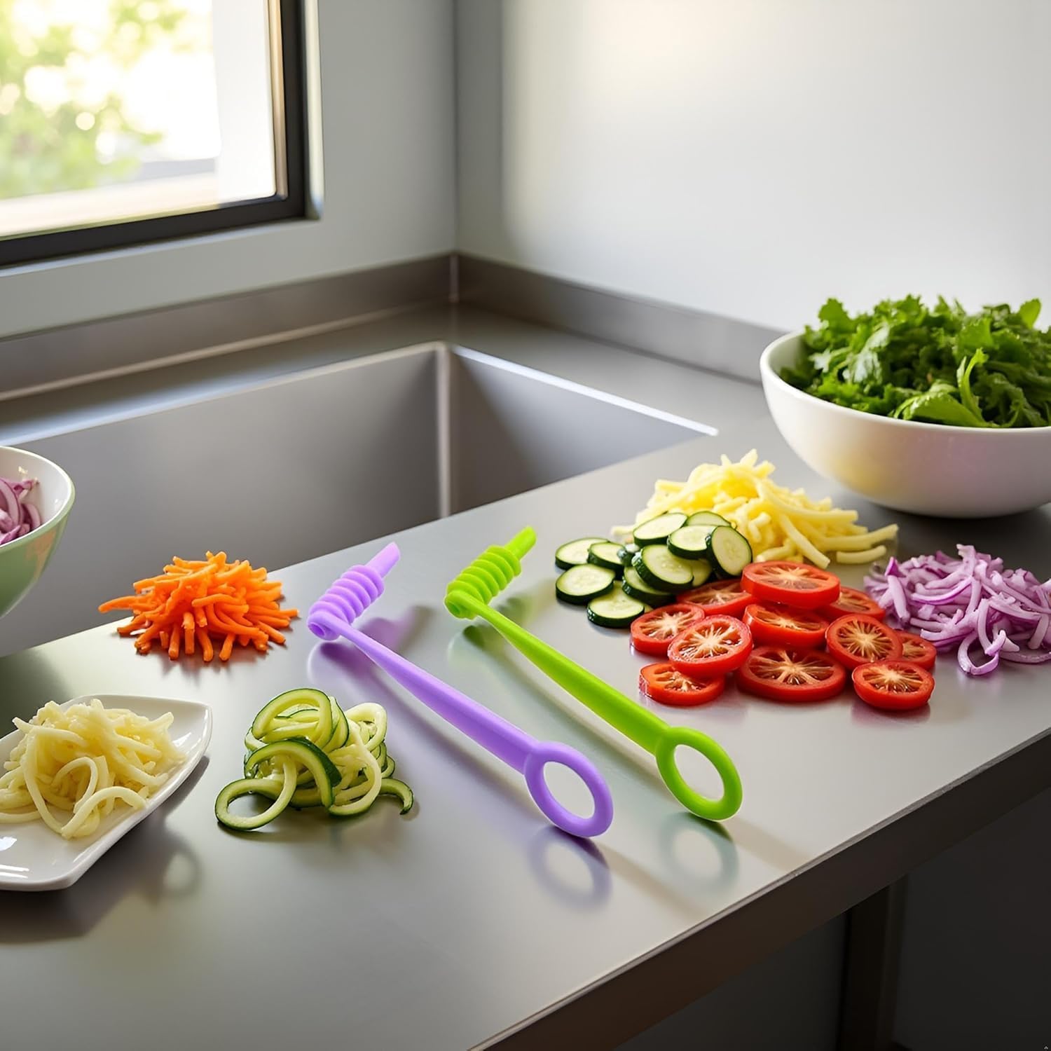 2 Pack Cucumber Carrot Potato Vegetable Spiral Knife Spiral Slicer Blade Manual Cut Kitchen Accessories Spiral Slicer Peelers Kitchen and