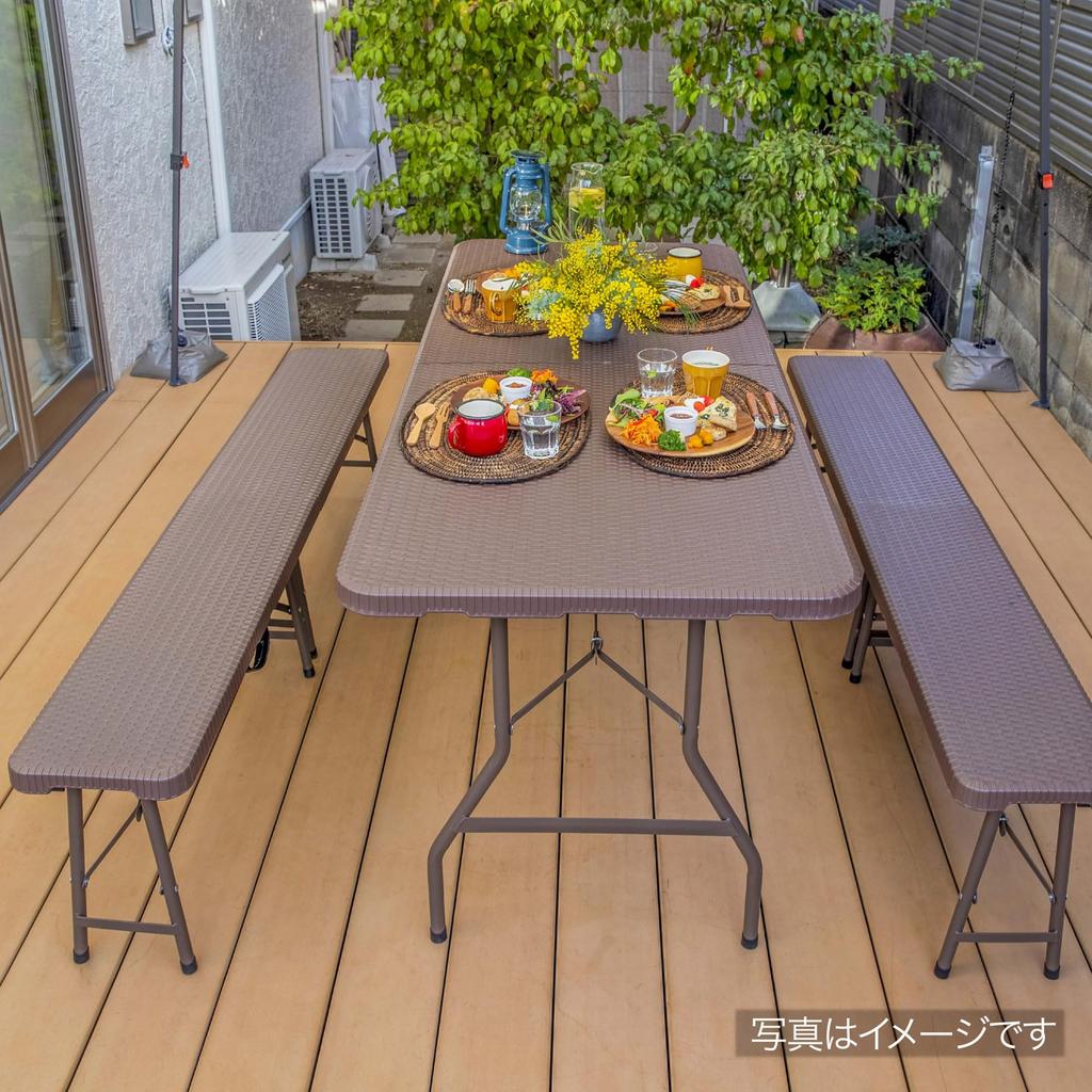 Takasho Garden Table Easy Carry Dining Table Rattan Style Brown High Density Polyethylene ECF Foldable Outdoor Balcony ECF-T01BR