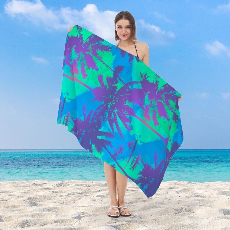 Tropical Palm Tree Printed Beach Towel Quick Dry Polyester Bath Towel Colorful Gradient Sand Free Pool Towel for Summer Travel