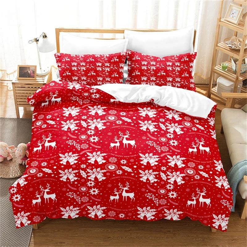 Christmas Happy New Year Red Santa Claus Queen King Full Size Duvet Cover Bedding Linen Set 2 Seater Bedspread 200x200 240x220
