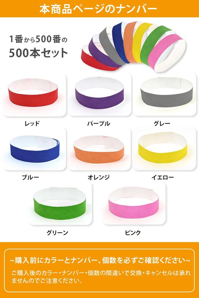 Disposable Wristbands for Sequential Synthetic 19mm Pack of Events, Numbering, Paper, (Orange, 500)