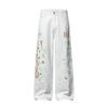 Mens Streetwear Loose Straight Leg Pants Flame Print Casual Trousers