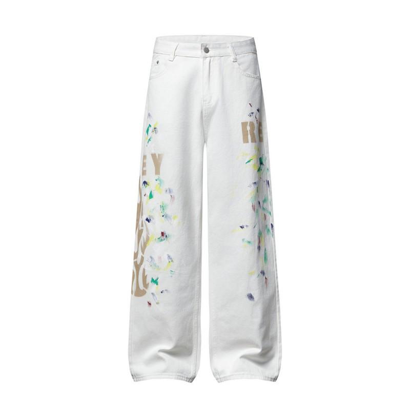 Mens Streetwear Loose Straight Leg Pants Flame Print Casual Trousers