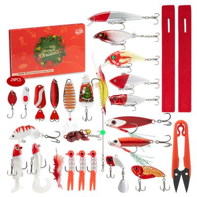 24Pcs/Set Fishing Advent Calendar Christmas Countdown 24 Days Set 360 Degree Rotating Fish Lure Outdoor Fishing Gear