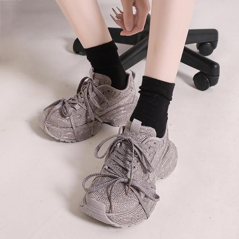 High Appearance Level Thick Sole Full Diamond All Comfortable Non-slip Breathable Sports Wear-resistant Women's Shoes