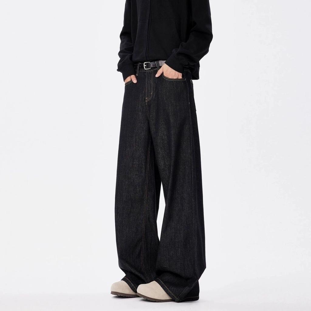 Men's Vintage Black Washed Baggy Jeans Loose Fit Oversized Wide Leg Denim Trousers Streetwear