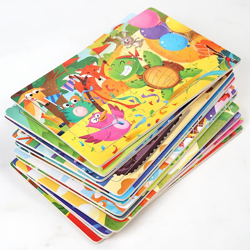 30 Piece Wooden 3D Puzzle Cartoon Animal & Vehicle Jigsaw Montessori Educational Toys for Kids Baby Years - Creative Gift