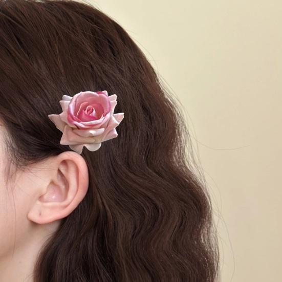 Women Hairpin French Style Artificial Rose Flower Decor Hair Clip Anti-slip Teeth Side Bang Hair Pin Holiday Leisure Hair Accessory
