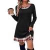 Damen Lässiges Rundhals Langarm Kariertes Patchwork Kleid