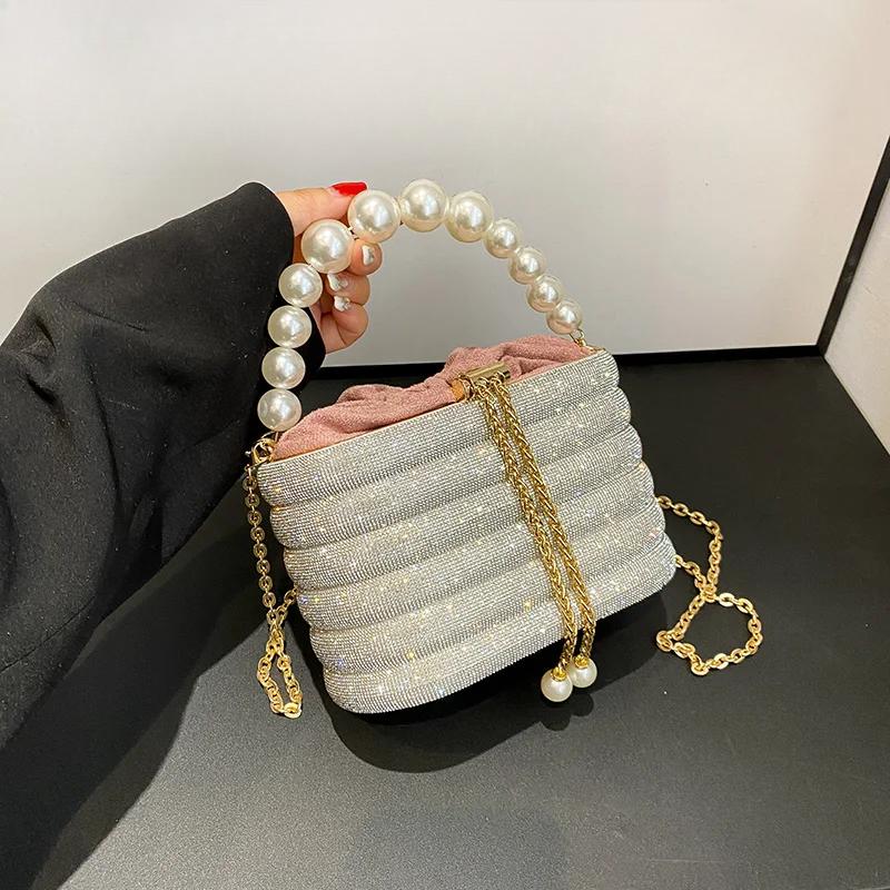Luxuriöse Abendtaschen für Damen, schillernde Perlenkette, Umhängetasche, Dinnerparty-Clutch 2025, Luxus-Designer-Handtaschen