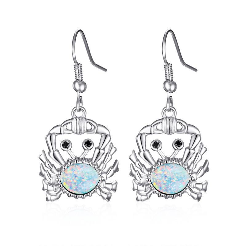 Platinum Blue Opal Small Crab Ear Hook Earrings Temperament Earrings Animal Earrings Versatile