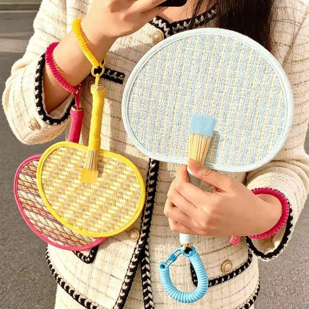 Handmade Handwoven Fan Vibrant Colors Cute Woven Fan Creative Summer Cooling Fan Home Decoration