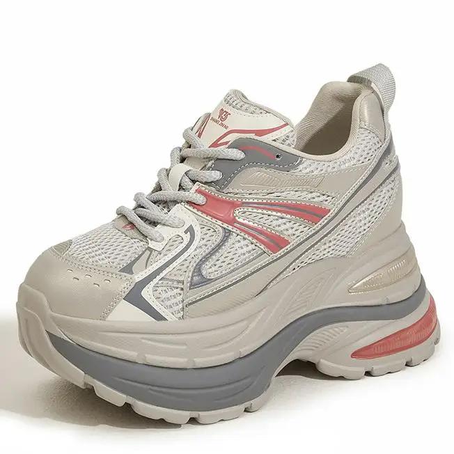 

Fashion 10CM New Synthetic Microfiber Leather Chunky Sneaker Ankle Boots Women Comfy Speing Autumn Vulcanize Mixed Color Fashion Shoes 39 серый