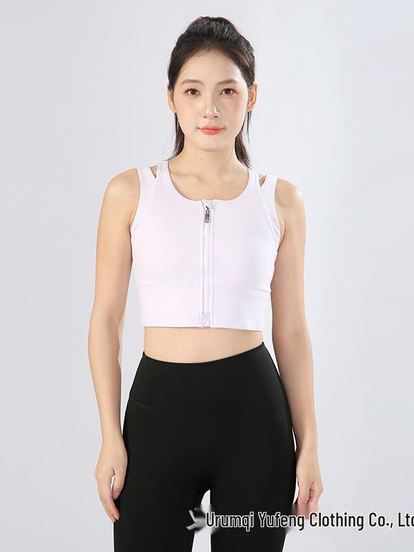 High-Strength Front-Zip Shockproof Sports Bra with Fixed Cup