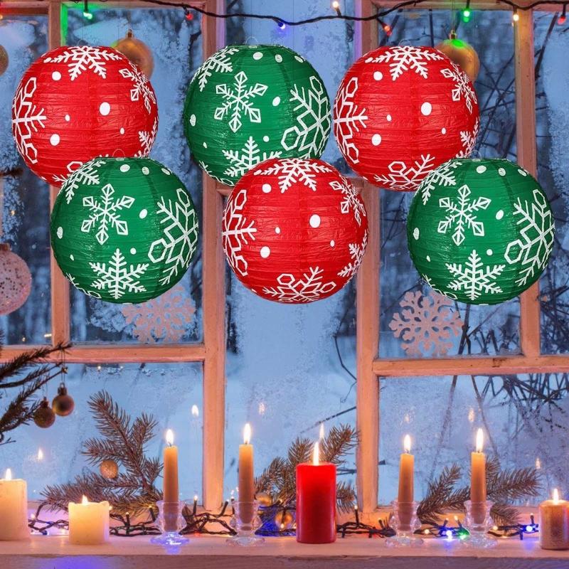 Festival Green Snowflake Paper Lanterns Easy Assembly Efficient Christmas Home Store Window Display