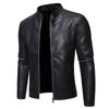 Motorcycle jacket jacket handsome leather jacket men's stand-up collar simple solid color leather jacket men's leather jacket