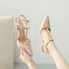 French Nude Pointed Rivets High Heels Women's 2025 New Beautiful Sexy Willow Single Shoes with Sandals