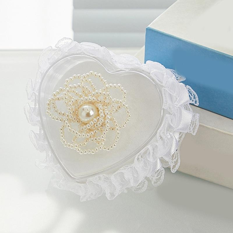 Wedding Rings Presentation Box With Lace and Heart Shape Design Rings Display Holder Case with Pillow for Formal Occasion