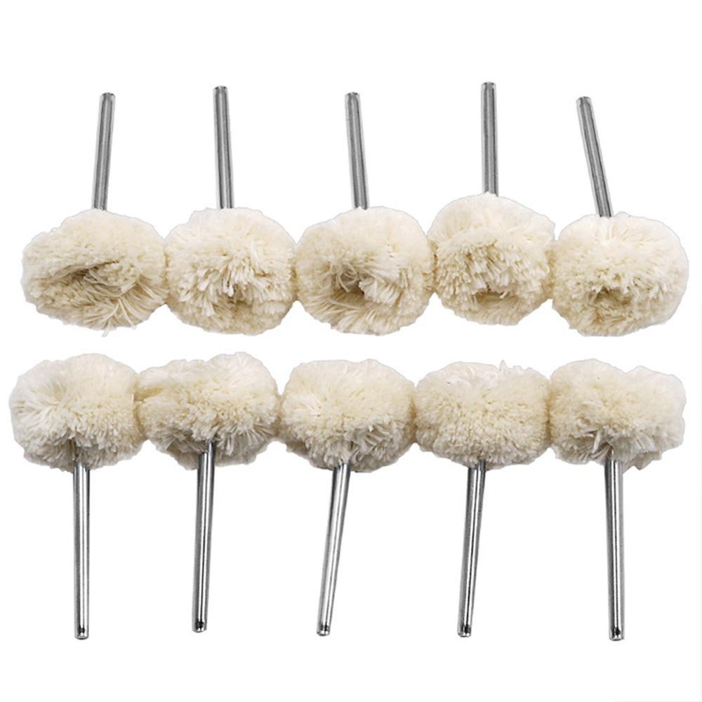 STONEGO 10PCS Wool Wheel Polishing Head with 3mm Shank for Buffing Polishing Jewelry Metals Rotary Tool Accessories