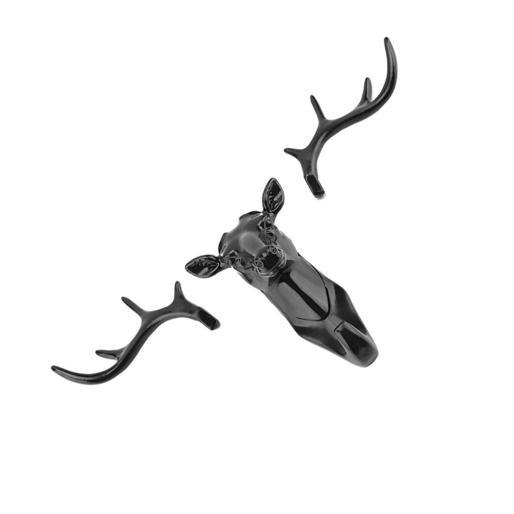 Animals Deer Head Hook Hanger Rack Holder Wall Mount for Home Room Decor(Black)