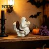 Gruselige Kamindekoration Niedliche Halloween-Geisterfigur, Lesender auf der Toilette Harzstatue, Lustiges Badezimmerornament für mehrstöckige Ablage Tischplatte Schreibtisch