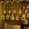 LED Star Moon Window Curtain Lights with USB Remote Control Christmas Five-Point Star Moon Snowflake String Lights