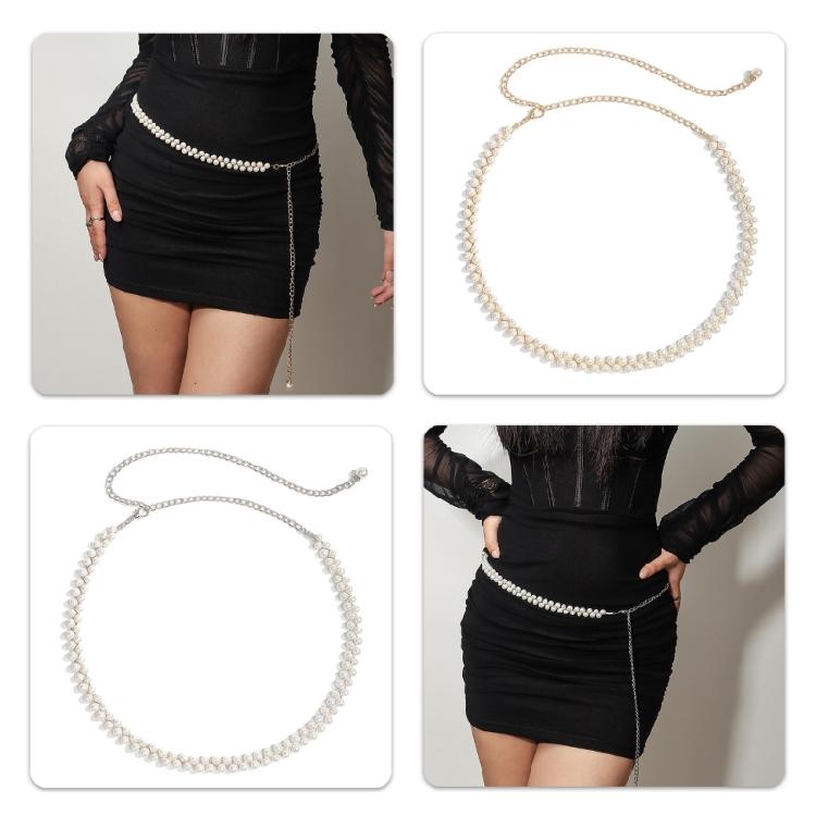 Metal Pearls Decorated Waist Chain Adjustable Waist Belt Retro Design Waistband Women's Fashion Accessories