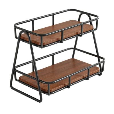 Coffee Station Organizer Open-Frame Two-Tier Shelf with Wooden Boards Compacto