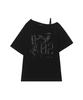 Ledeoli Vintage Slit One-Shoulder Short Sleeve T-Shirt [Black]