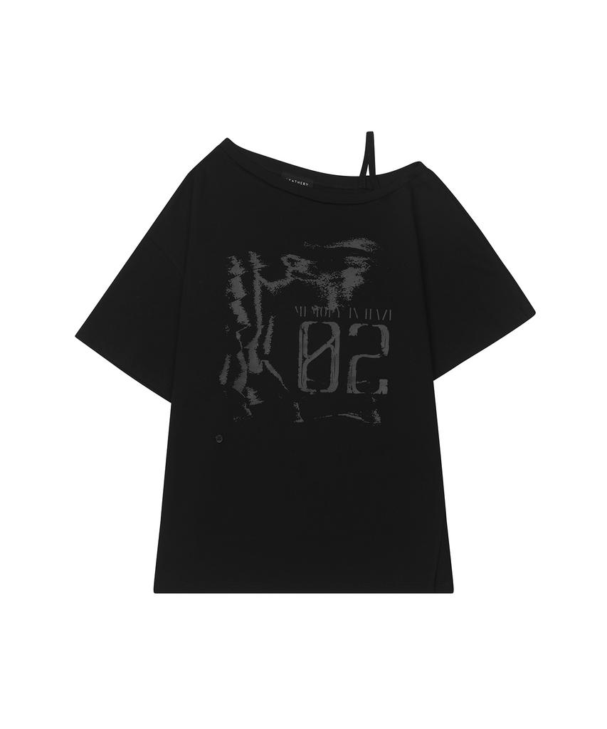 Ledeoli Vintage Slit One-Shoulder Short Sleeve T-Shirt [Black]
