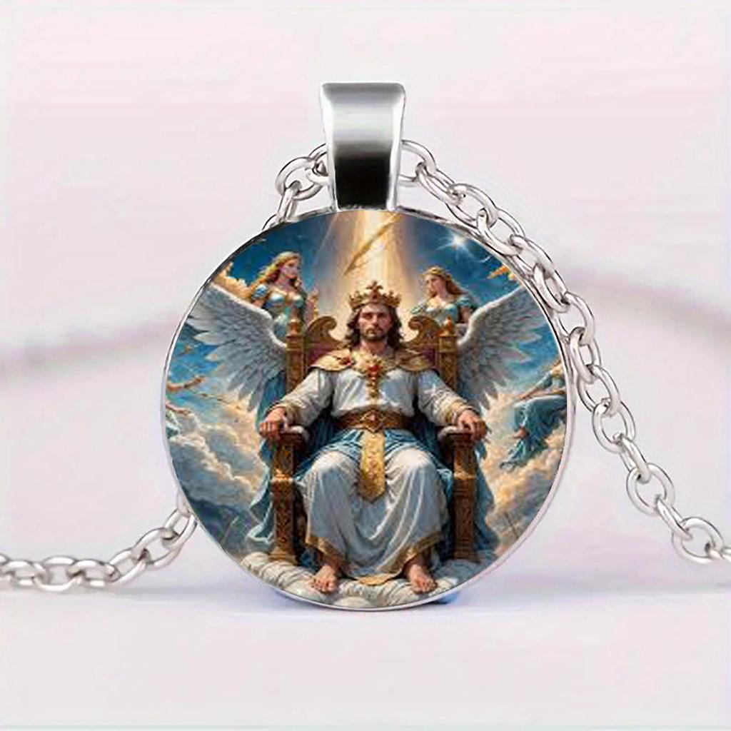 Vintage Glass Dome Jesus And Angel Pendant, Christian Jewelry Suitable For Both Men And Women.