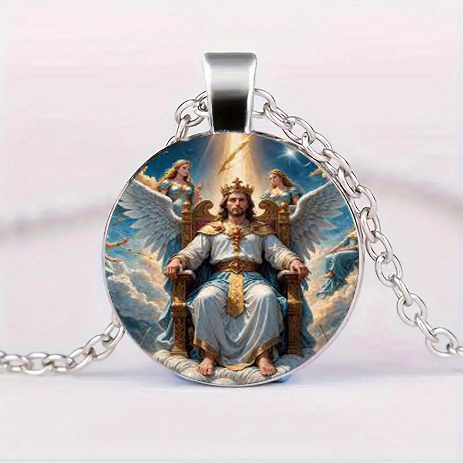 

Vintage Glass Dome Jesus And Angel Pendant, Christian Jewelry Suitable For Both Men And Women.