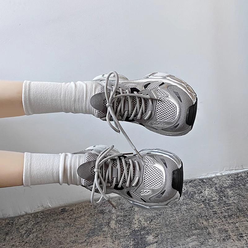 Sneakers Women Platform Flat Shoes Gray Casual Trainers Ladies Chunky Sneakers Woman Shoes Womens Zapatillas Mujer D253