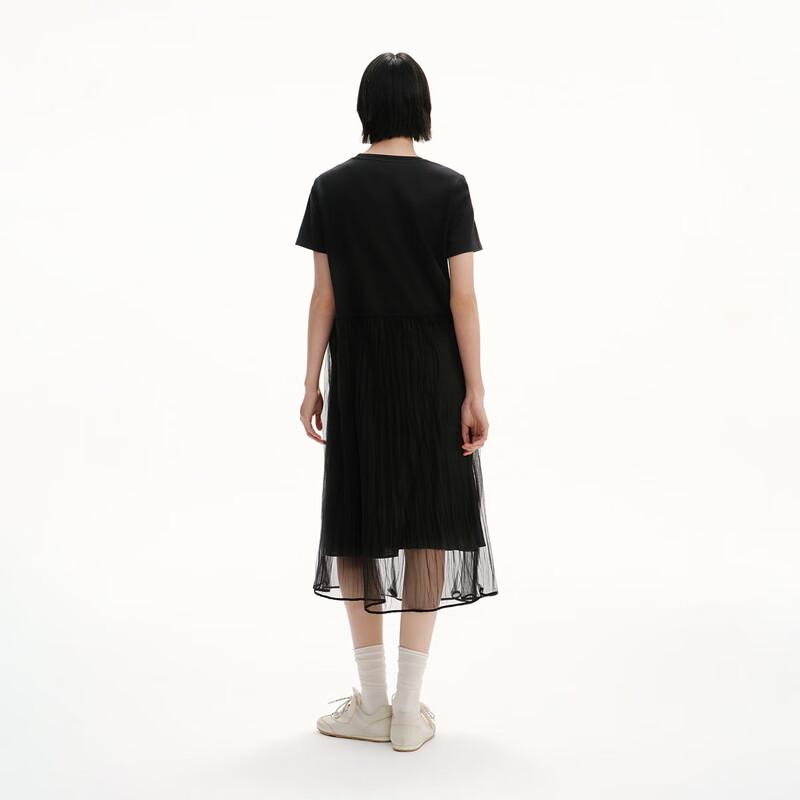 Broadcast Mesh Panel Short Sleeve French Style Midi Dress