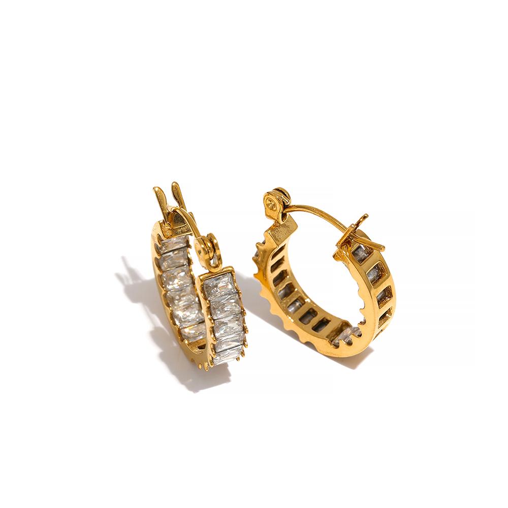 

Yhpup Tarnish Free Exquisite Cubic Zirconia Stainless Steel Gorgeous Hoop Huggie Earrings Bling Gold Color Fashion Shiny Jewelry