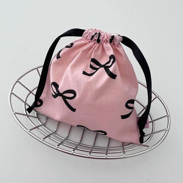 Ins Korean Mini Drawstring Bag Makeup Organizer Bow Drawstring Bags Small Cloth Bag Jewelry Dust Bag Coin Purse Mini Handbags